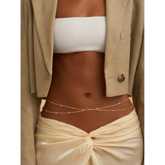 Dainty Gold Waist Chain Brass 26in Adjustable Body Jewelry for Summer Beach - Picture 3 of 8